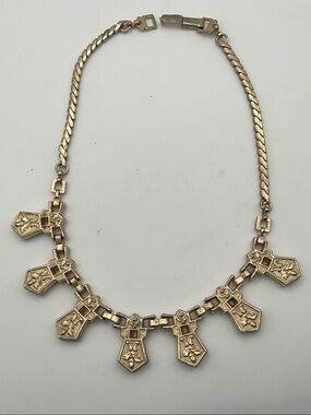 Signed BARCLAY gold tone panel necklace